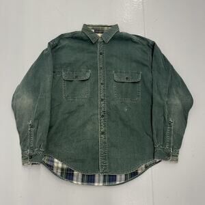 Vintage 90s LL Bean Green Canvas Flannel Lined Shirt